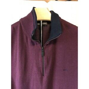 Michael Kors Sweater Men’s Sz L Burgundy Long Slve, 1/4 zip Blk Accent Stripes